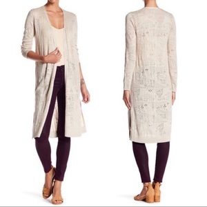 Free people long beige color knit long duster coat size xs / small